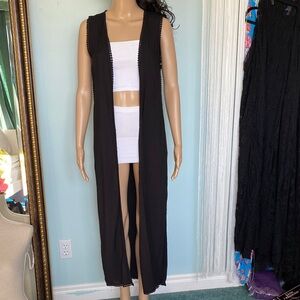 H&M Black Sleeveless Long Vest Kimono